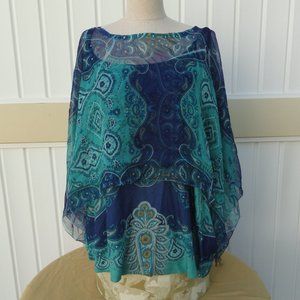 Live and Let Live Size 2X Poncho Blouse Paisley